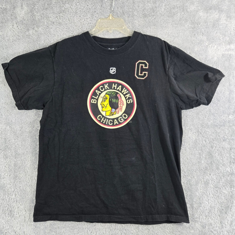 Reebok Chicago Blackhawks NHL Captain C Graphic T-Shirt Mens XL Black Cotton